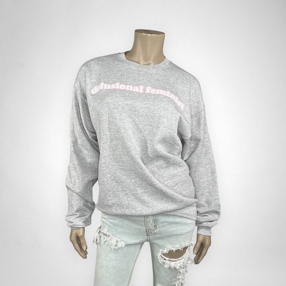 Delusional Feminist Graphic Print Gray Sweater M